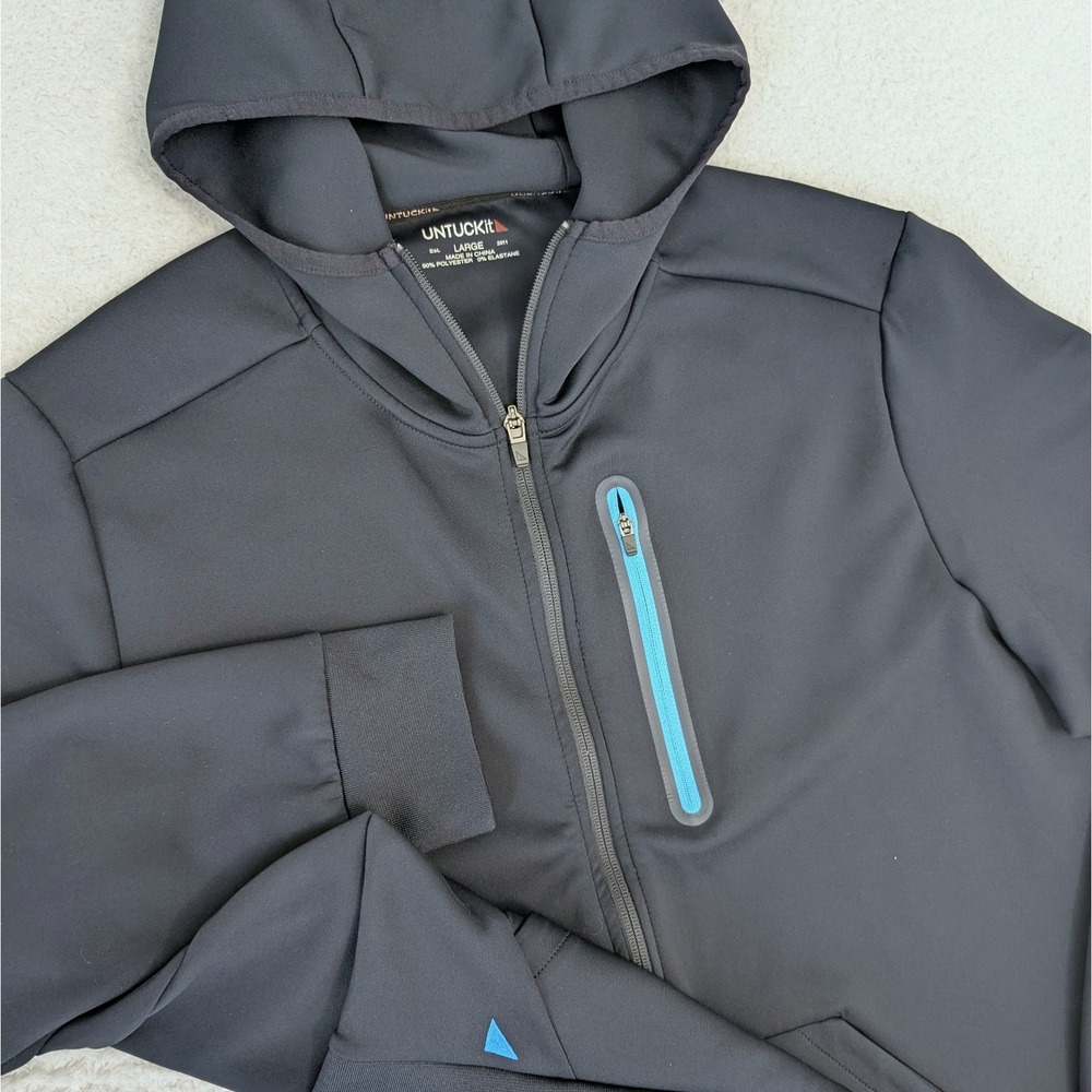 Untuckit Rivera Blue Hooded Full Zip Jacket Performance Stretch Men's L